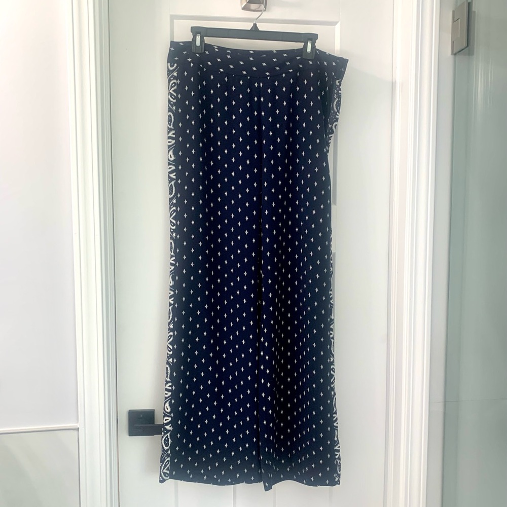 CAbi Navy Blue Patterned Wide-Leg Track Pants Sz 8 - Picture 4 of 10